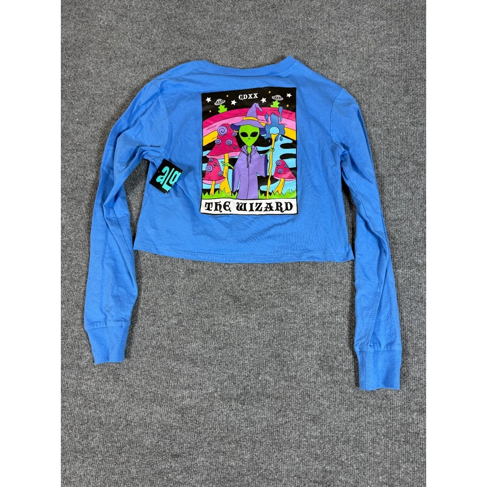 NWT aLab Cropped Graphic Long Sleeve Shirt XS The Wizard Blue/Purple Haze Alien
